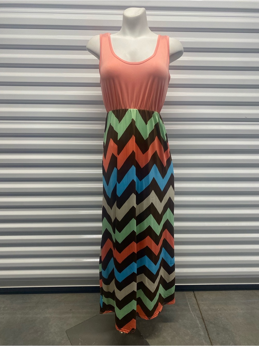 Sleeveless Coral Tank Chevron Maxi Dress
